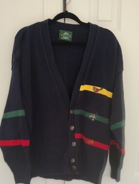 Vintage 90s Jantzen Retro Striped Golf Cardigan Size L